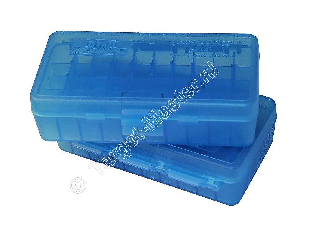 MTM P50-45 Flip-Top Ammo Box CLEAR BLUE content 50